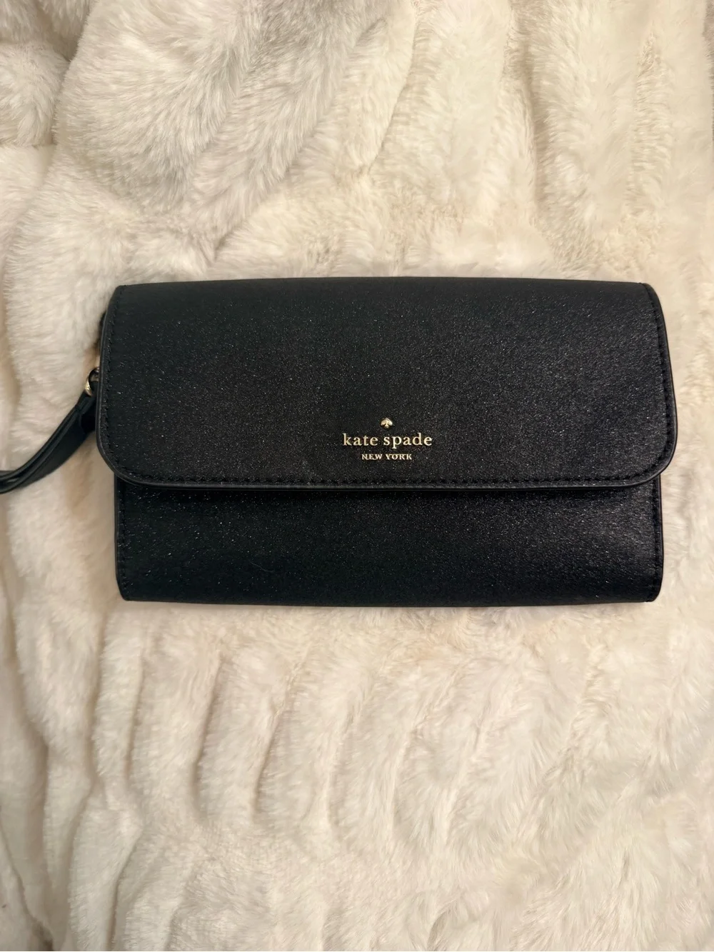 kate spade black glitter wristlet clutch